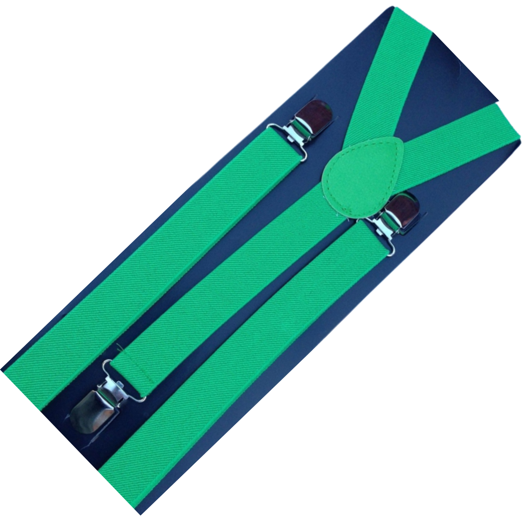 6x Mens Suspenders Braces Adjustable Strong Clip On Elastic Formal Wedding BULK - Green