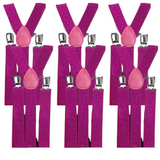 6x Mens Suspenders Braces Adjustable Strong Clip On Elastic Formal Wedding BULK - Hot Pink (Glitter)