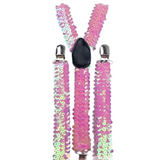 6x Mens Suspenders Braces Adjustable Strong Clip On Elastic Formal Wedding BULK - Light Pink (Sequin)