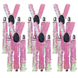 6x Mens Suspenders Braces Adjustable Strong Clip On Elastic Formal Wedding BULK - Light Pink (Sequin)