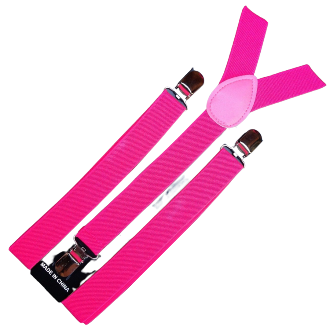 6x Mens Suspenders Braces Adjustable Strong Clip On Elastic Formal Wedding BULK - Magenta