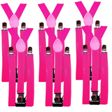 6x Mens Suspenders Braces Adjustable Strong Clip On Elastic Formal Wedding BULK - Magenta