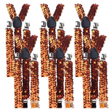 6x Mens Suspenders Braces Adjustable Strong Clip On Elastic Formal Wedding BULK - Orange (Sequin)