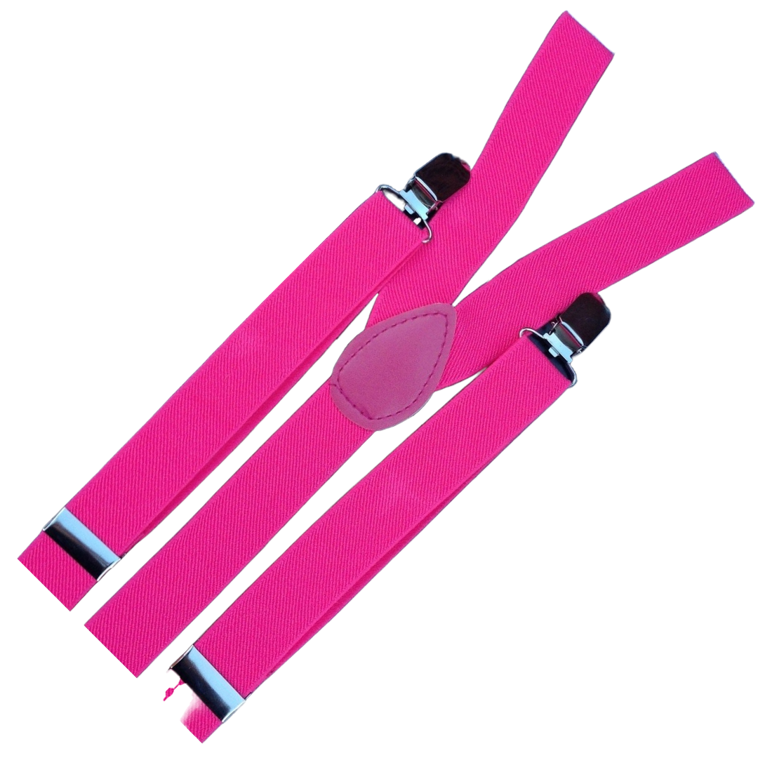 6x Mens Suspenders Braces Adjustable Strong Clip On Elastic Formal Wedding BULK - Pink