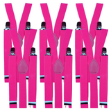 6x Mens Suspenders Braces Adjustable Strong Clip On Elastic Formal Wedding BULK - Pink