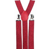 6x Mens Suspenders Braces Adjustable Strong Clip On Elastic Formal Wedding BULK - Red (Glitter)