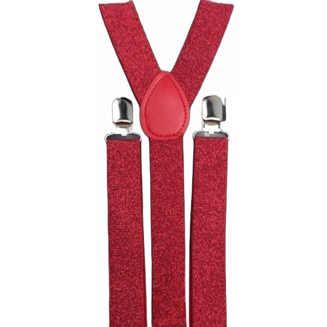 6x Mens Suspenders Braces Adjustable Strong Clip On Elastic Formal Wedding BULK - Red (Glitter)