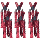 6x Mens Suspenders Braces Adjustable Strong Clip On Elastic Formal Wedding BULK - Red (Sequin)