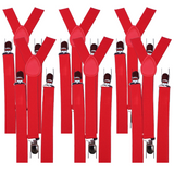 6x Mens Suspenders Braces Adjustable Strong Clip On Elastic Formal Wedding BULK - Red