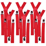 6x Mens Suspenders Braces Adjustable Strong Clip On Elastic Formal Wedding BULK - Red