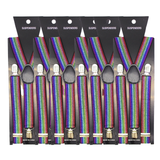 6x Mens Suspenders Braces Adjustable Strong Clip On Elastic Formal Wedding BULK - Rainbow (Glitter)