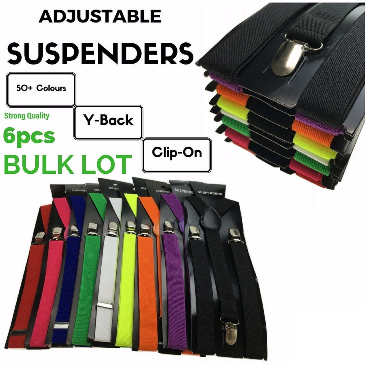 6x Mens Suspenders Braces Adjustable Strong Clip On Elastic Formal Wedding BULK - Rainbow