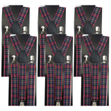 6x Mens Suspenders Braces Adjustable Strong Clip On Elastic Formal Wedding BULK - Tartan 2