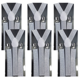 6x Mens Suspenders Braces Adjustable Strong Clip On Elastic Formal Wedding BULK - White (Glitter)