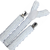 6x Mens Suspenders Braces Adjustable Strong Clip On Elastic Formal Wedding BULK - White (Sequin)