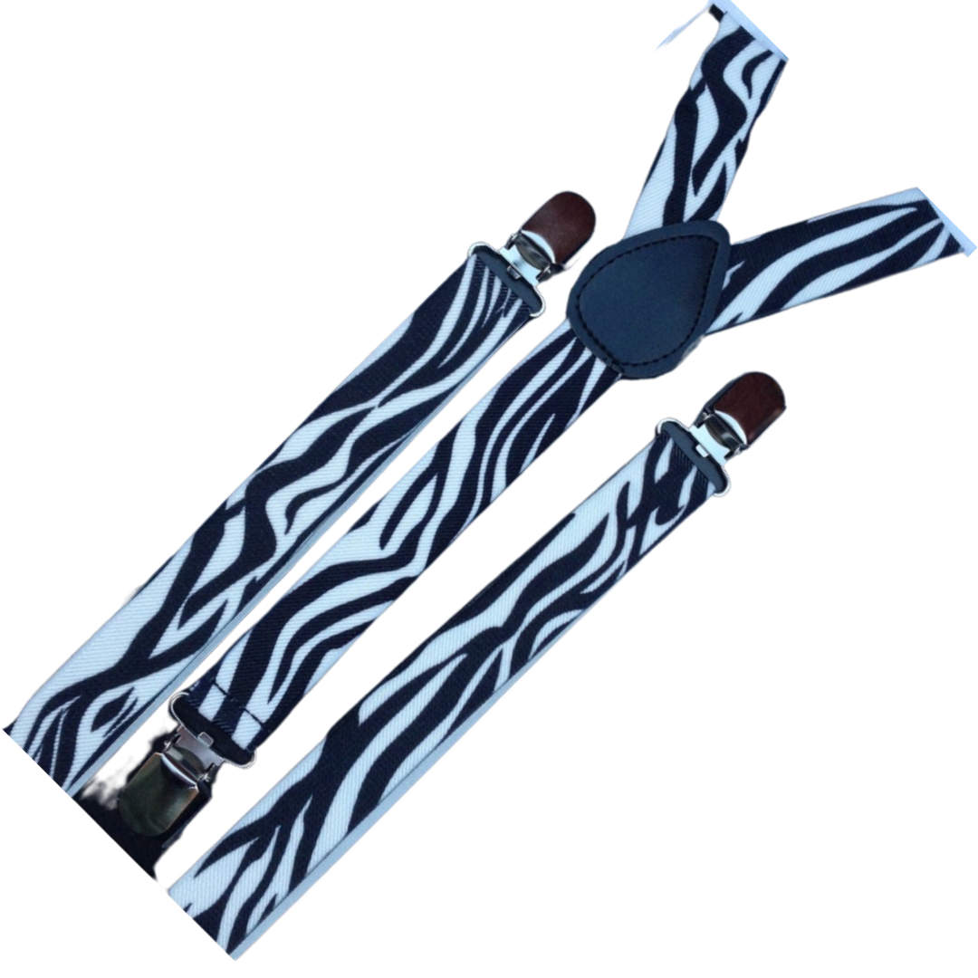 6x Mens Suspenders Braces Adjustable Strong Clip On Elastic Formal Wedding BULK - Zebra