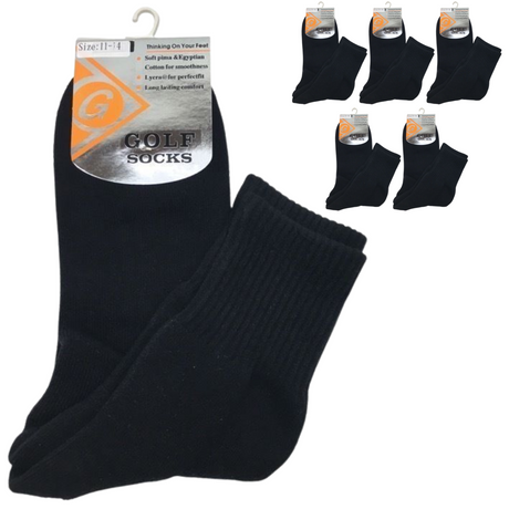 6 Pairs GOLF SOCKS Crew Quarter Plain Sports Cotton Casual Cushion Foot BULK - White 11-14