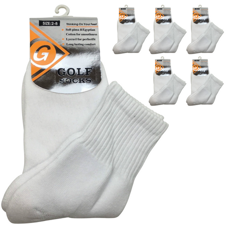 6 Pairs GOLF SOCKS Crew Quarter Plain Sports Cotton Casual Cushion Foot BULK