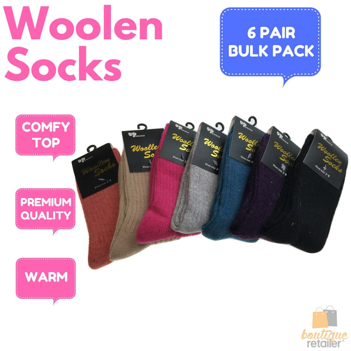 6 Pairs WOOL BLEND SOCKS Ladies Womens Thick Soft Work Thermal Warm Winter BULK