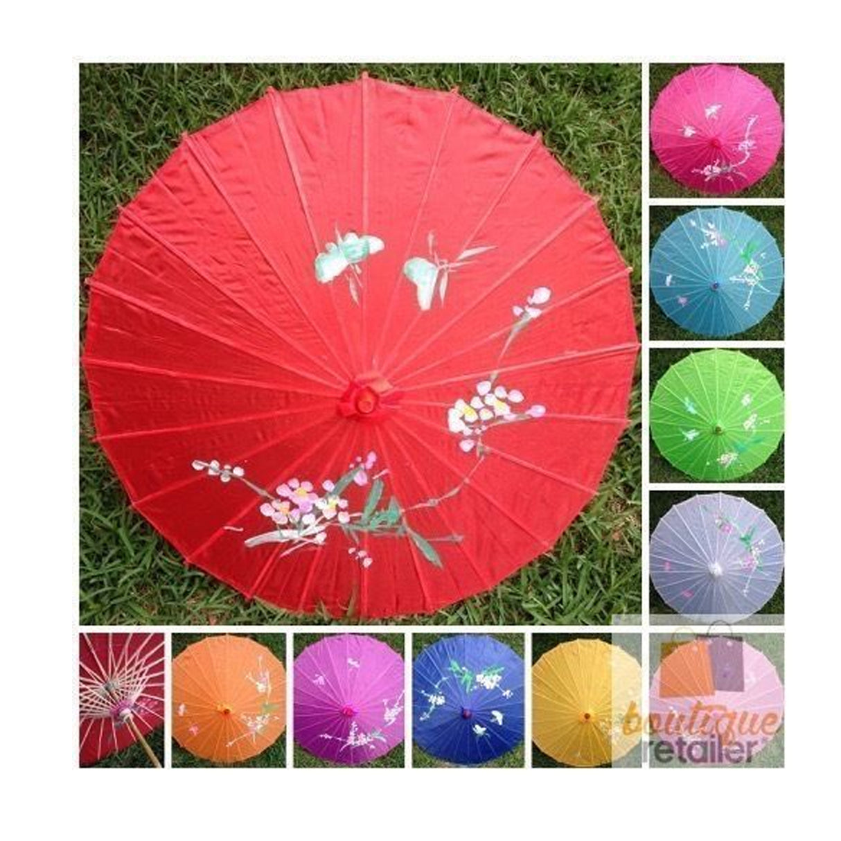 6x PARASOL UMBRELLA Chinese Japanese Bamboo Flower Pattern 80cm Large BULK