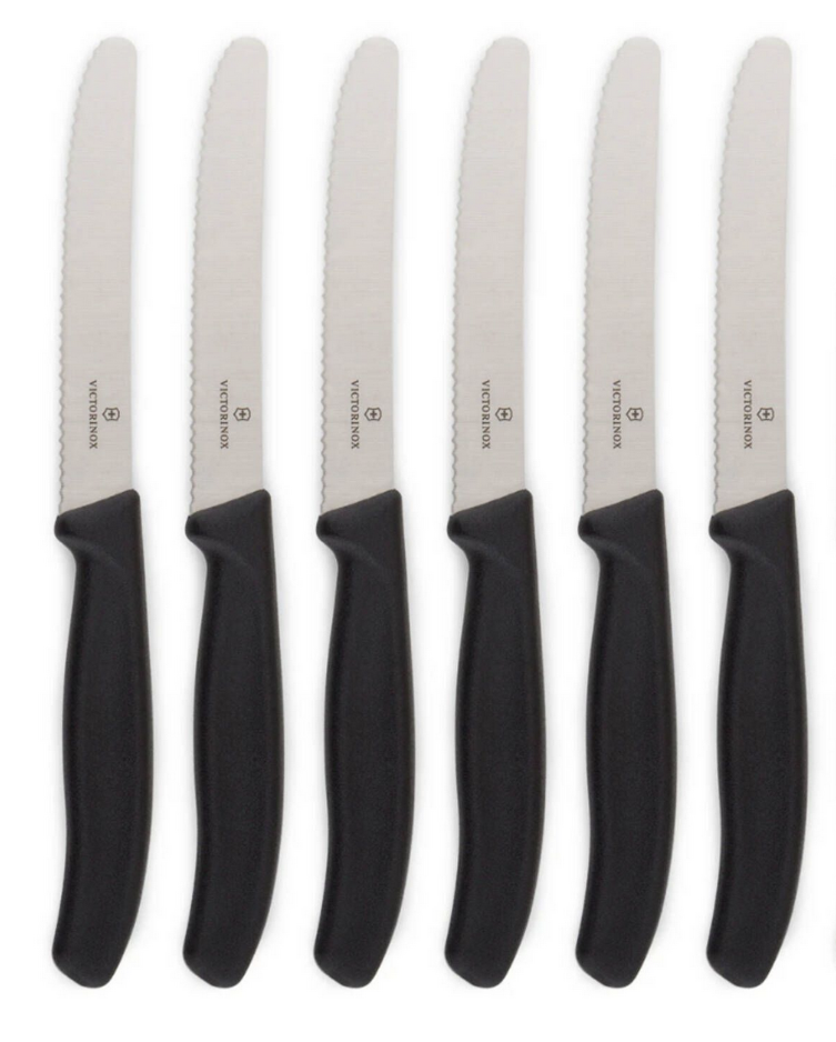 6x Victorinox Standard Wavy Edge Steak and Tomato Knife - Black