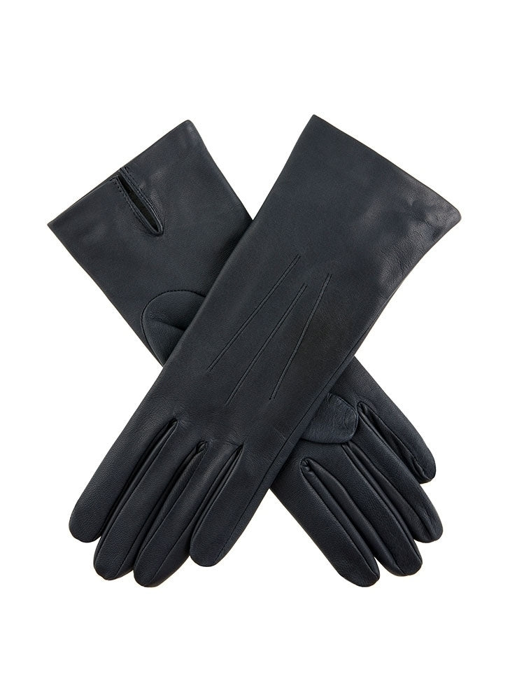 Dents Felicity Womens Silk Lined Leather Gloves Ladies Warm Winter - Navy