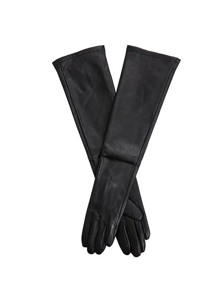 Dents Mia Womens Single Point Long Leather Gloves - Black