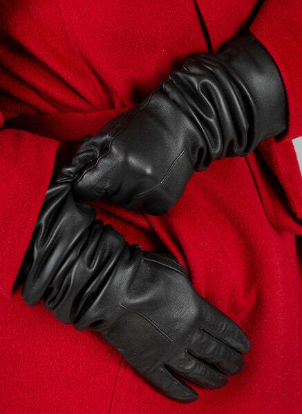 Dents Mia Womens Single Point Long Leather Gloves - Black