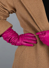 Dents Mia Womens Single Point Long Leather Gloves - Hot Pink