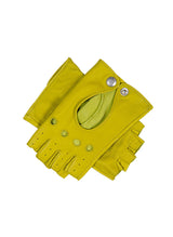 Dents Womens Fingerless Leather Driving Gloves in Lime