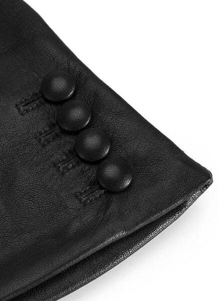 Dents Women's Touchscreen 3 Point Silk-Lined Leather Gloves with Buttons - Black