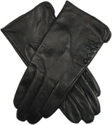 Dents Women's Leather Gloves With Button Detail Piped Cuff And Silk Feel Lining - 7.5