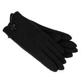 Dents Womens Soft Feel Fleece Knit Gloves w Button Trim Detail Warm Winter - Black