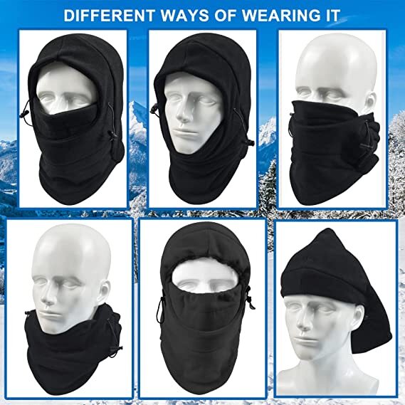 2x Windproof Thermal Fleece Balaclava Beanie Hat Full Face Mask Ski - Black