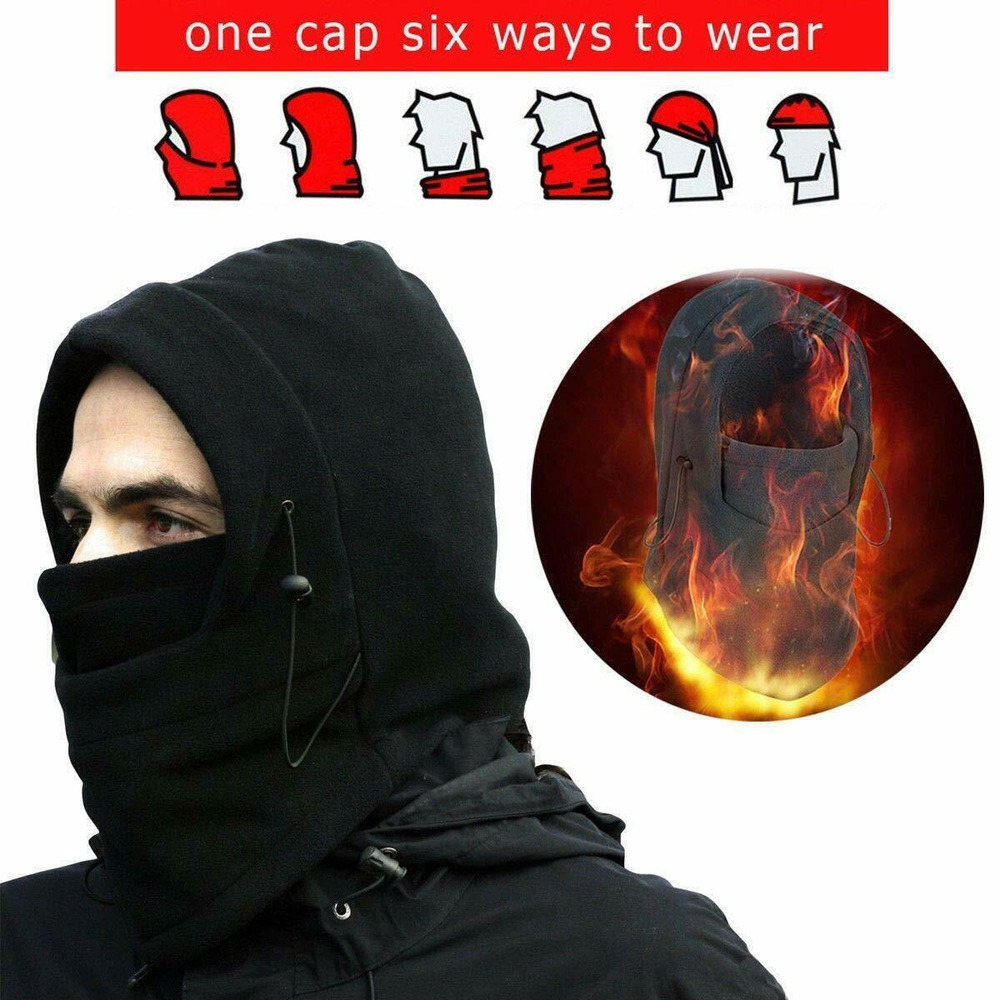 2x Windproof Thermal Fleece Balaclava Beanie Hat Full Face Mask Ski - Black