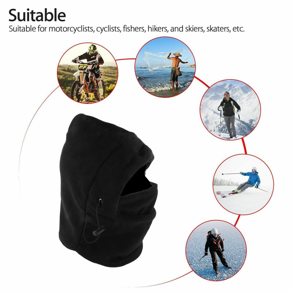 2x Windproof Thermal Fleece Balaclava Beanie Hat Full Face Mask Ski - Black