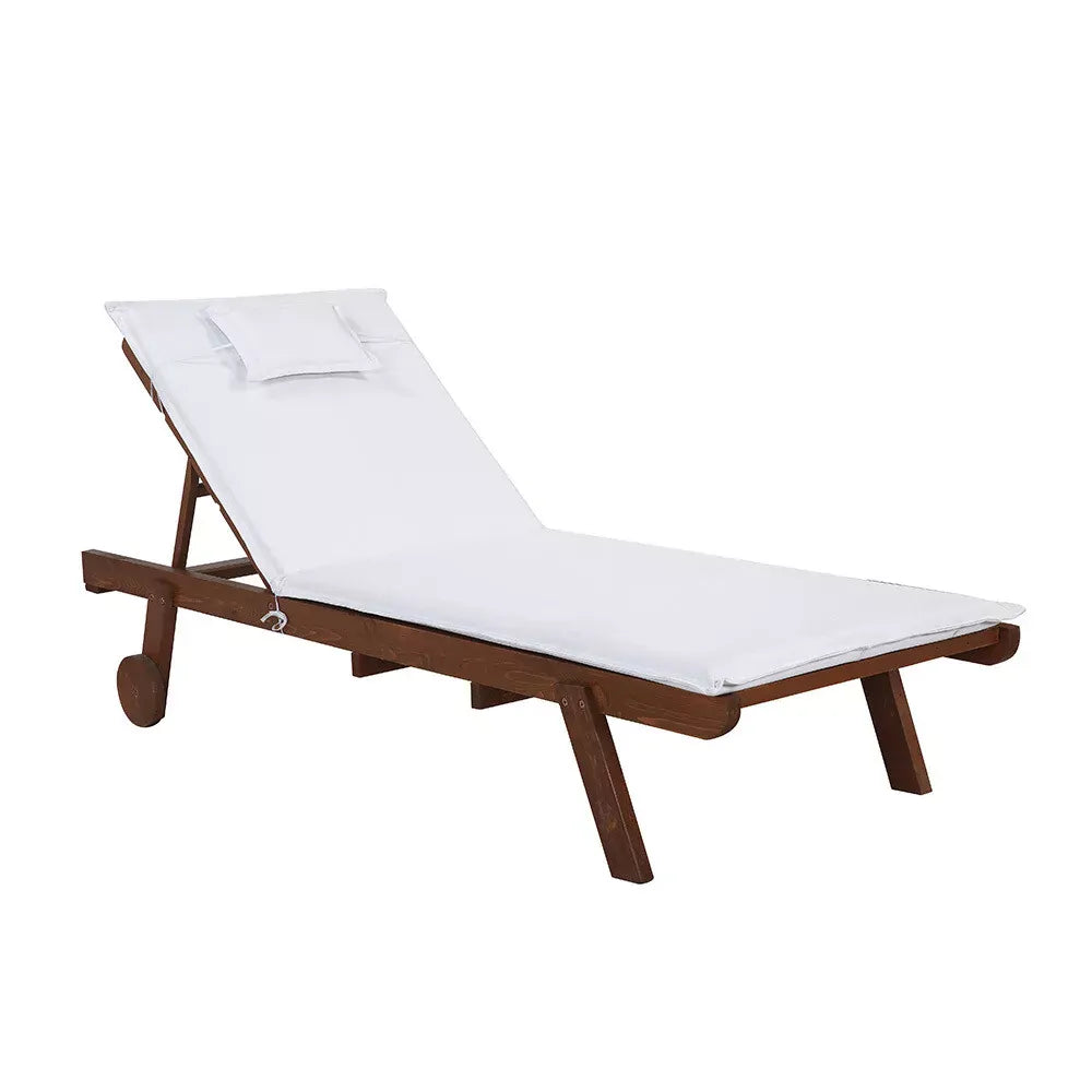 HORTIKRAFT Outdoor Sun Lounge with Cushion Wheels Beach Chairs Wooden Adjustable