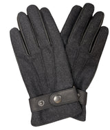 Dents Leather/Fabric Driving Gloves With Strap and Button Genuine Winter - Black - S