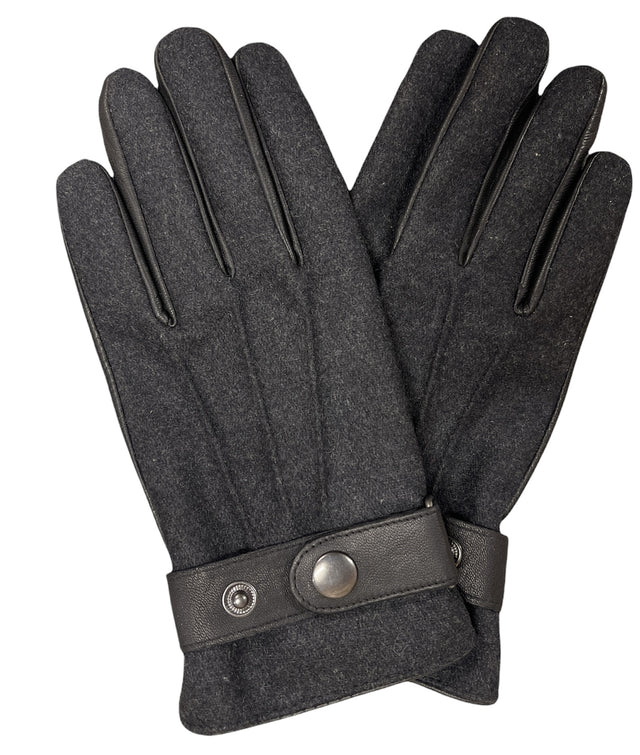 Dents Leather/Fabric Driving Gloves With Strap and Button Genuine Winter - Black - S