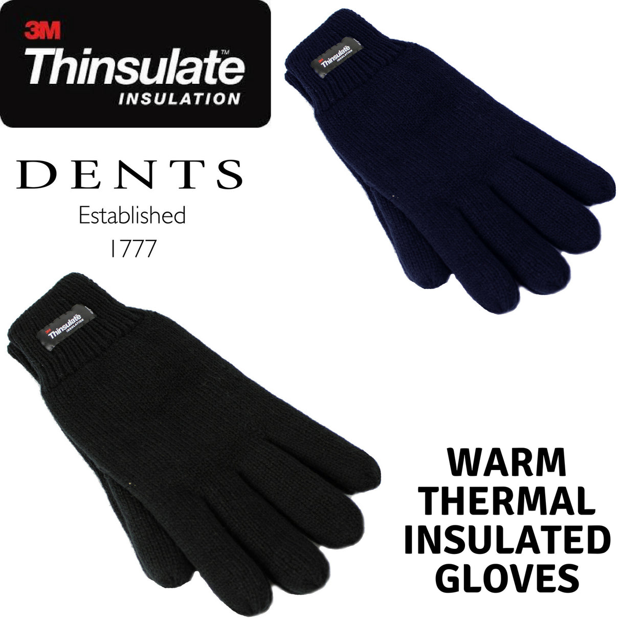 3M THINSULATE Gloves Snow Ski Knitted Polar Fleece Thermal Plain Winter