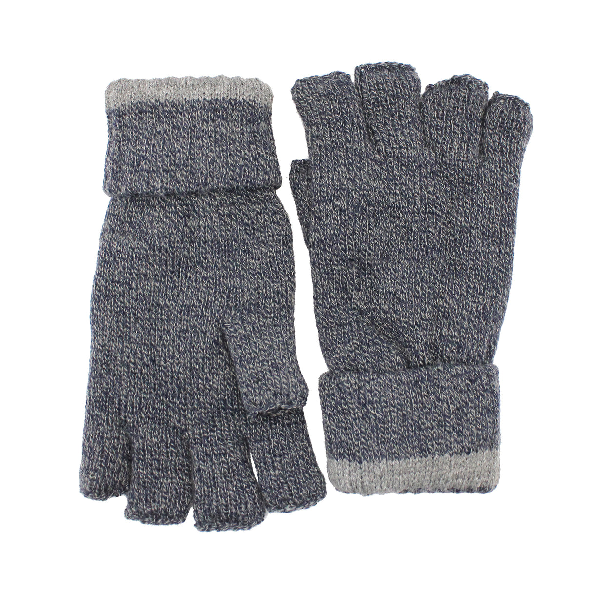 Dents Mens Thinsulate Lined Fingerless Knit Gloves with Rollover Cuff - Navy Marle