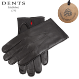 Dents Mens 3 Point Classic Leather Gloves with Australian Merino Wool Lining - Black