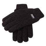 Mens Wool Blend Thinsulate  Lined Knitted Gloves - Black