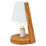 32cm Wooden Base Modern Desk Table Lamp Light Metal Shade Designer - White