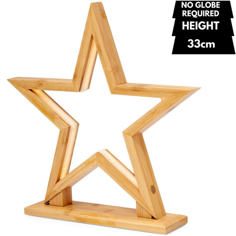 33cm Bamboo Star LED Strip Table Lamp Light Modern Bedside Home Decor - Natural