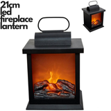 21cm LED Fireplace Metal/Glass Lantern Home Decor (Battery Operated) - Small