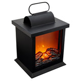 21cm LED Fireplace Metal/Glass Lantern Home Decor (Battery Operated) - Small