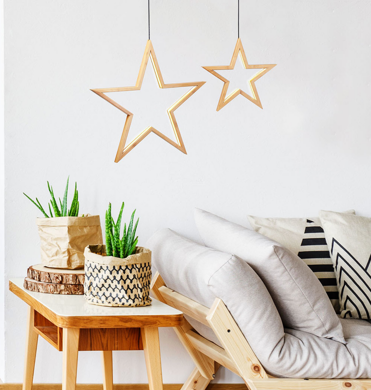 Ceiling Bamboo Star LED Hanging Lamp Natural Home Decor Lighting Pendant - Natural