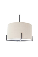 Modern Scandi Metal Hanging Pendant Lamp w/ Linen Shade Light - Matte Black