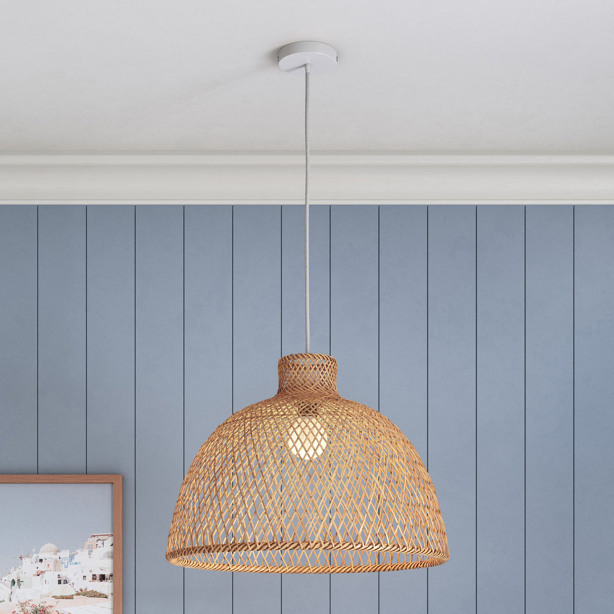 Natural Hand Woven Bamboo Dome Pendant Lamp Hanging Light Rattan Style